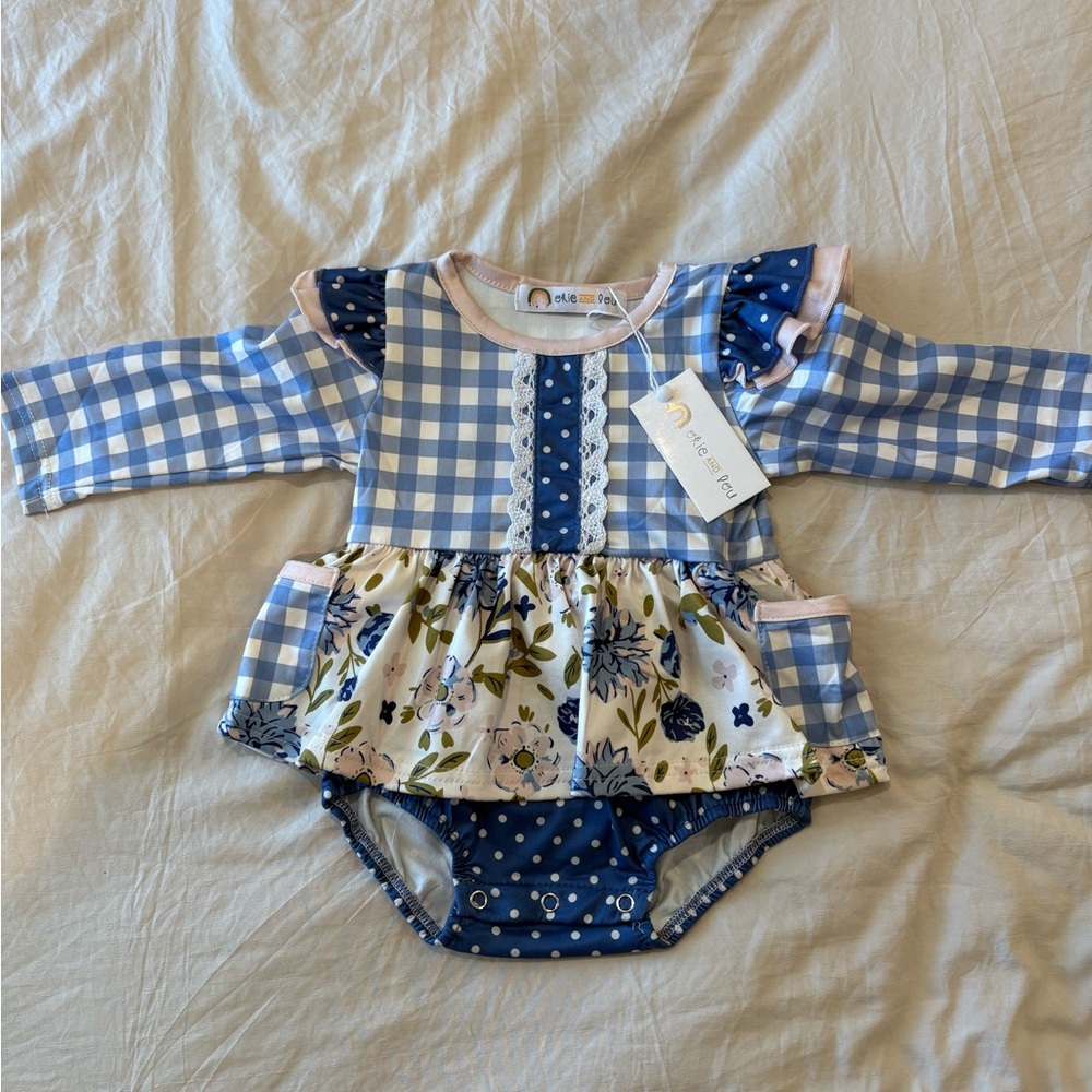 Blue and Pink Floral Baby Romper